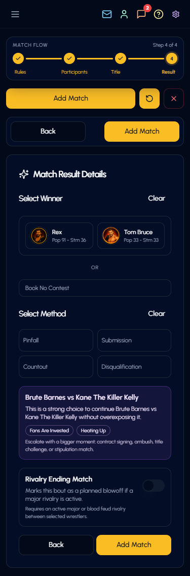 Match booking in an earlier beta build
