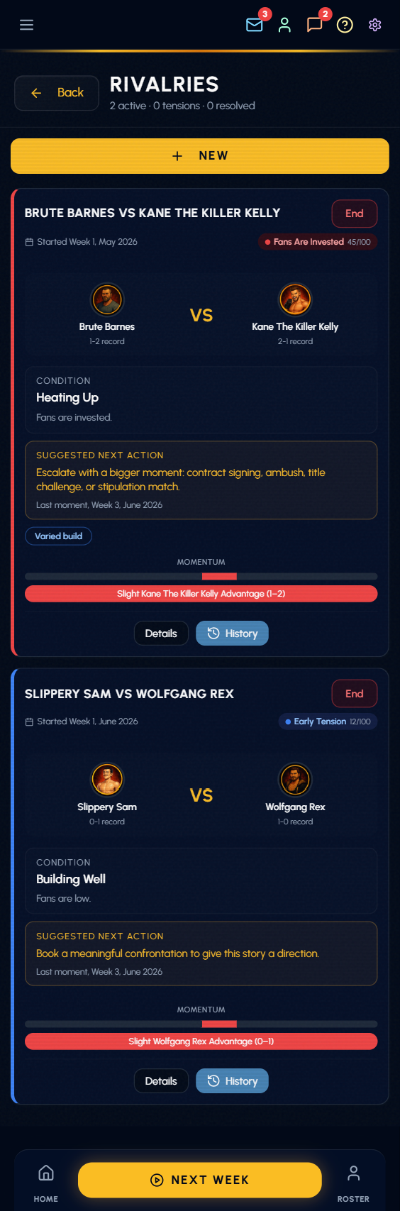 A rivalry card from an earlier beta interface