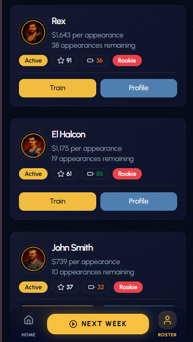 Tidied wrestler cards on the roster screen