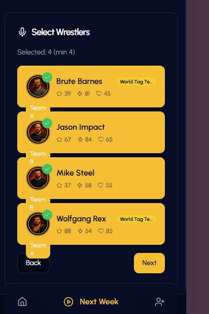 Wrestler Selection with Team Badges